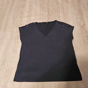 Lucky Brand Womens Size S Dark Blue Short Sleeve Vneck Top Shirt Blouse Buttons